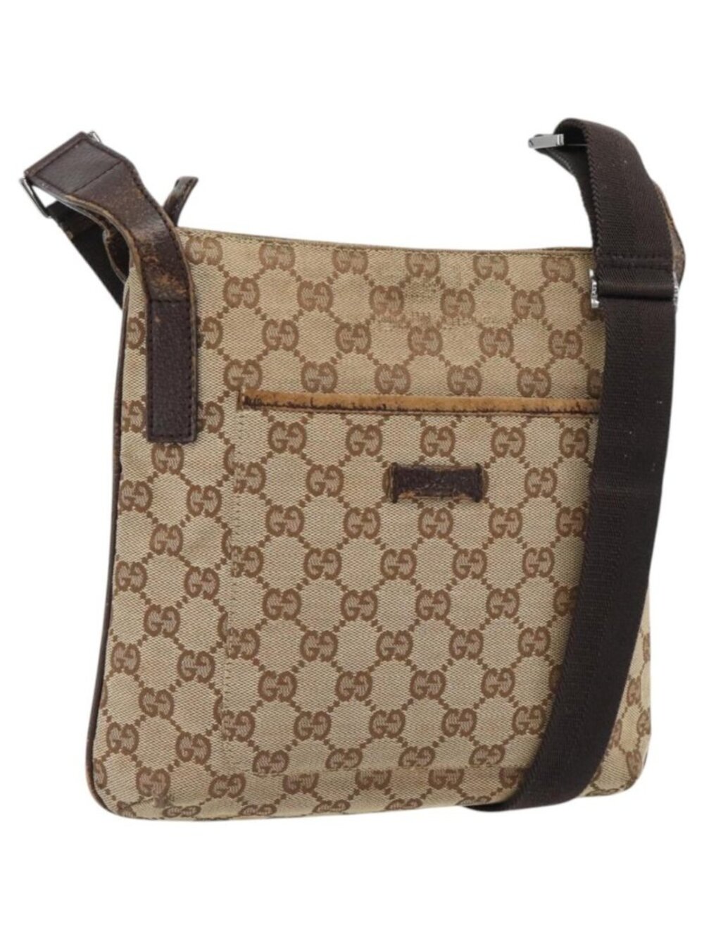 GUCCI GG Canvas Shoulder Bag Beige Silver 122793